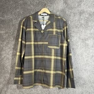 WeWoreWhat Revolve Deep Sage Plaid Long Sleeve Pajama Top Size XS Cozy Sleepwear